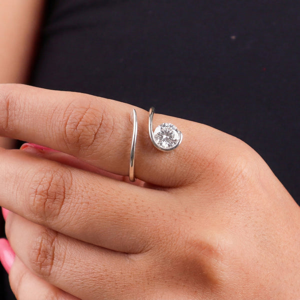 Solitaire adjustable CZ ring in sterling silver