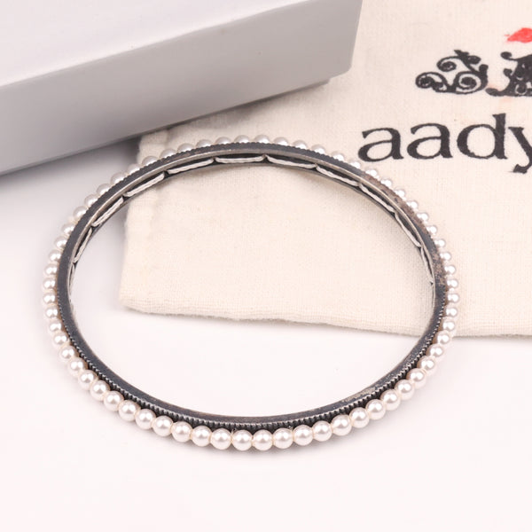 Oxidised Silver Pearl Bangle