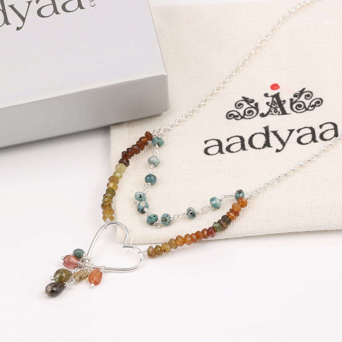 Heart Necklace with Blue Jade & Tourmaline (Project Handmade)
