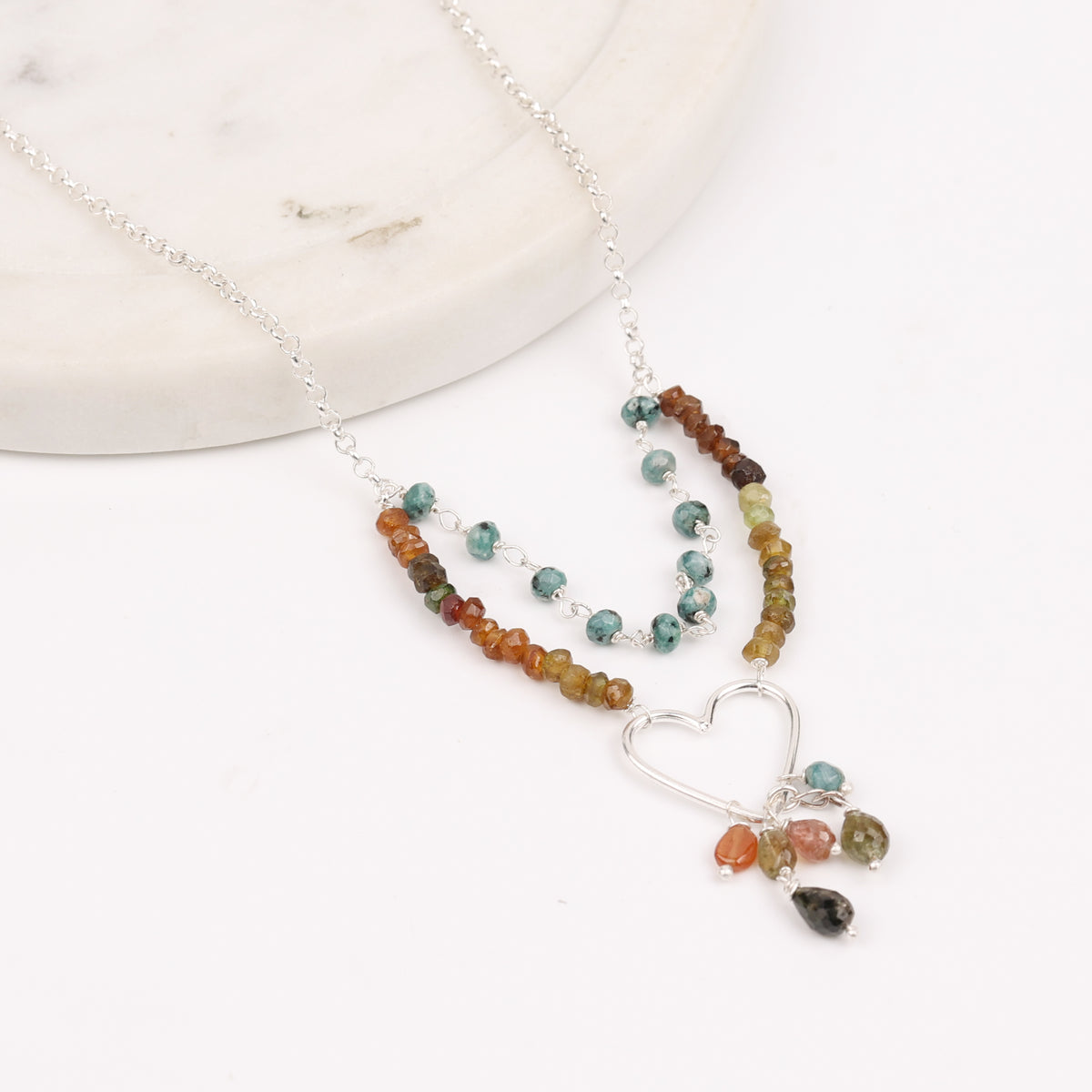 Heart Necklace with Blue Jade & Tourmaline (Project Handmade)