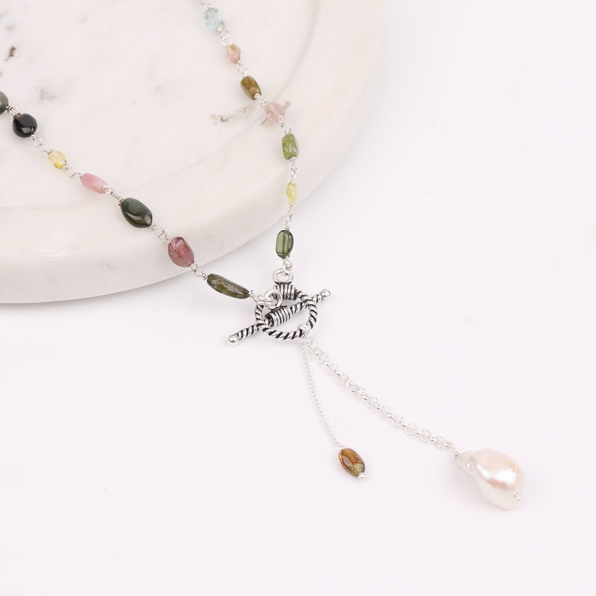 Front Clasp Necklace with Tourmaline (Project Handmade)