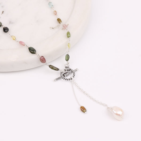 Front Clasp Necklace with Tourmaline (Project Handmade)