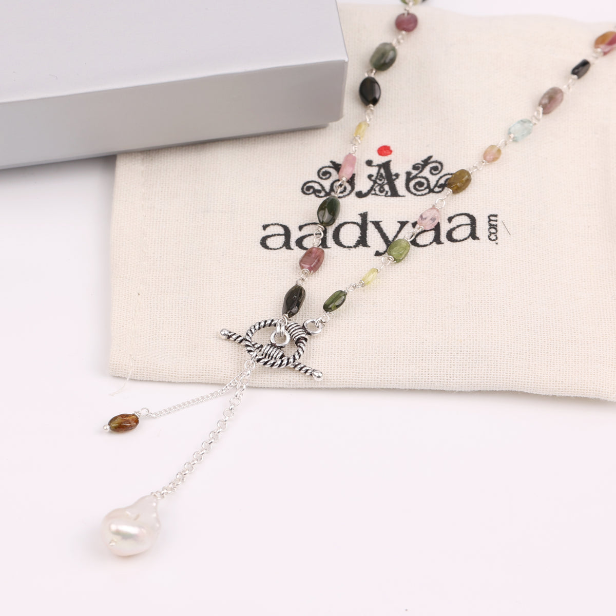 Front Clasp Necklace with Tourmaline (Project Handmade)