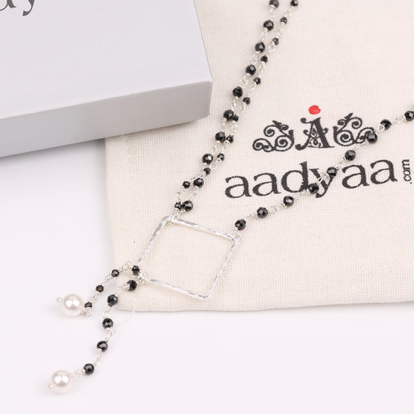 Double-Layered Asymmetrical Necklace with Black Spinel & Pearls (Project Handmade)