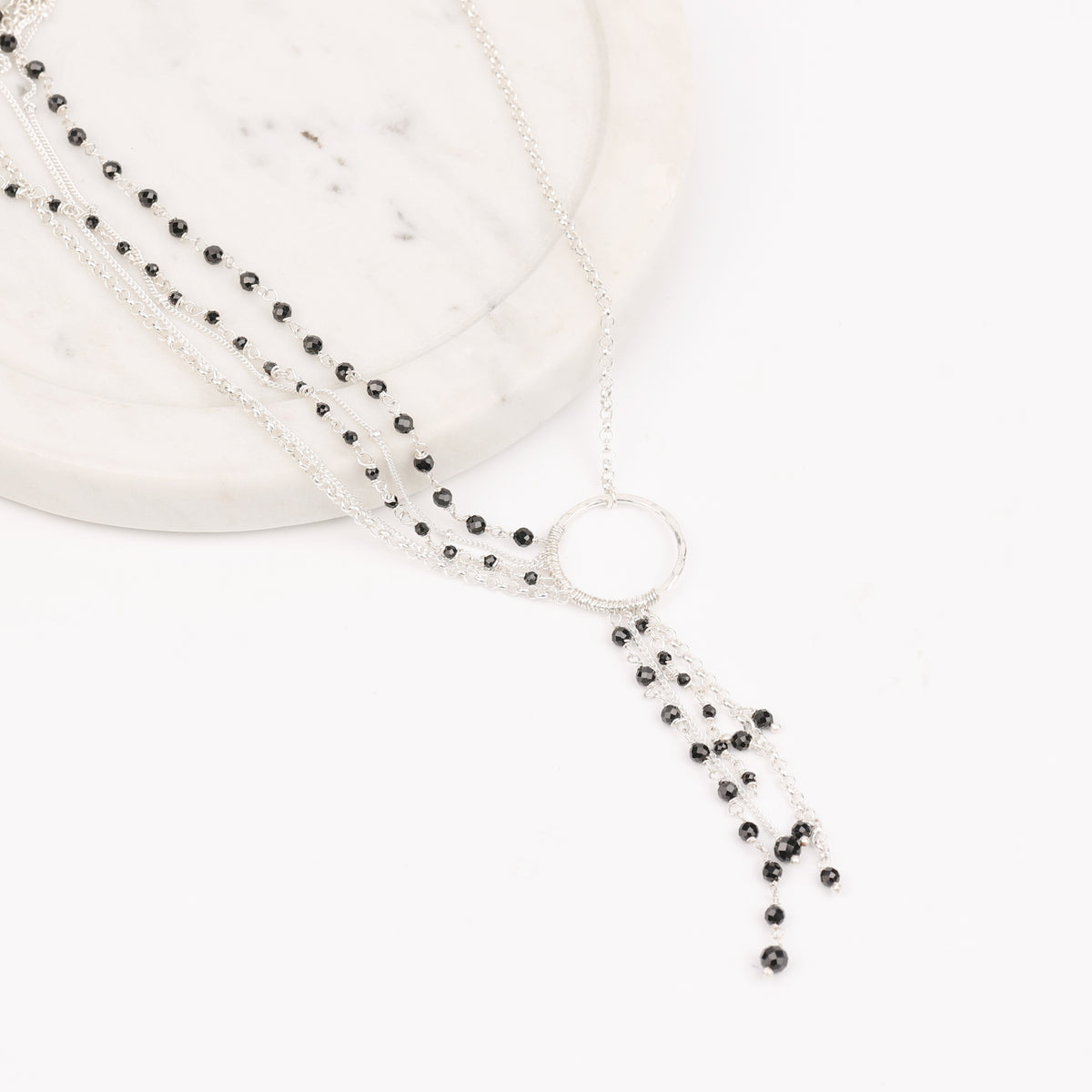 Multilayered Asymmetrical Necklace with Black Spinel (Project Handmade)