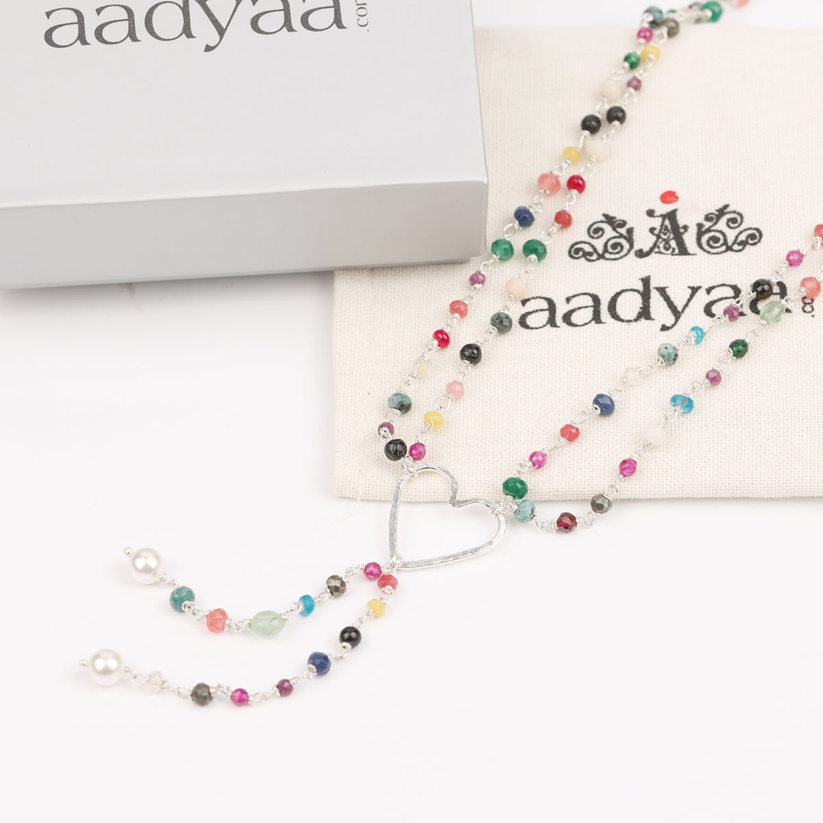 Heart Layered Necklace with Multicolour Stones (Project Handmade)