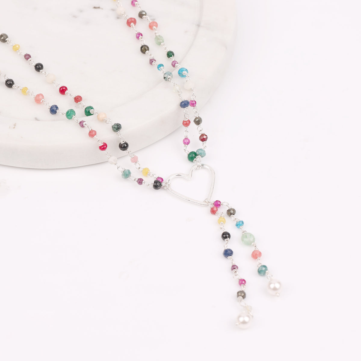 Heart Layered Necklace with Multicolour Stones (Project Handmade)
