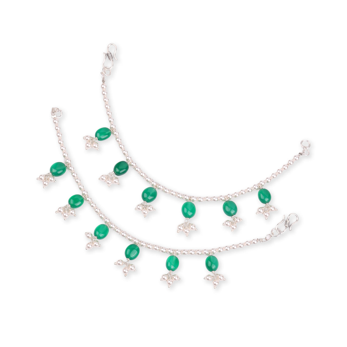 Green Onyx & Pearl Bunch Silver Vel (Project Handmade)