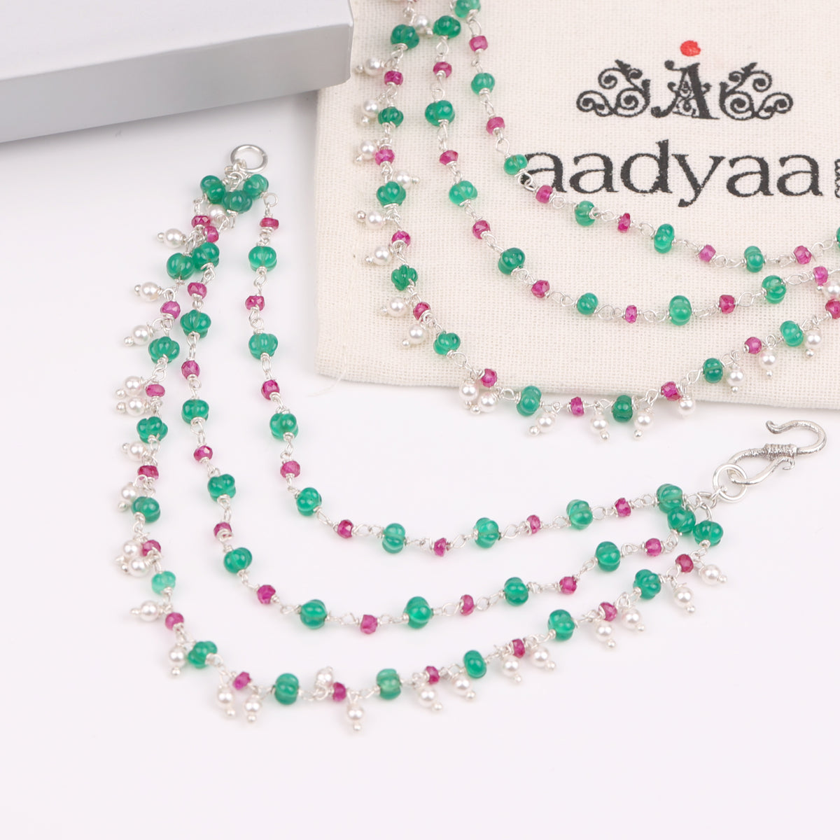 Green Onyx & Ruby Layered Silver Vel (Project Handmade)