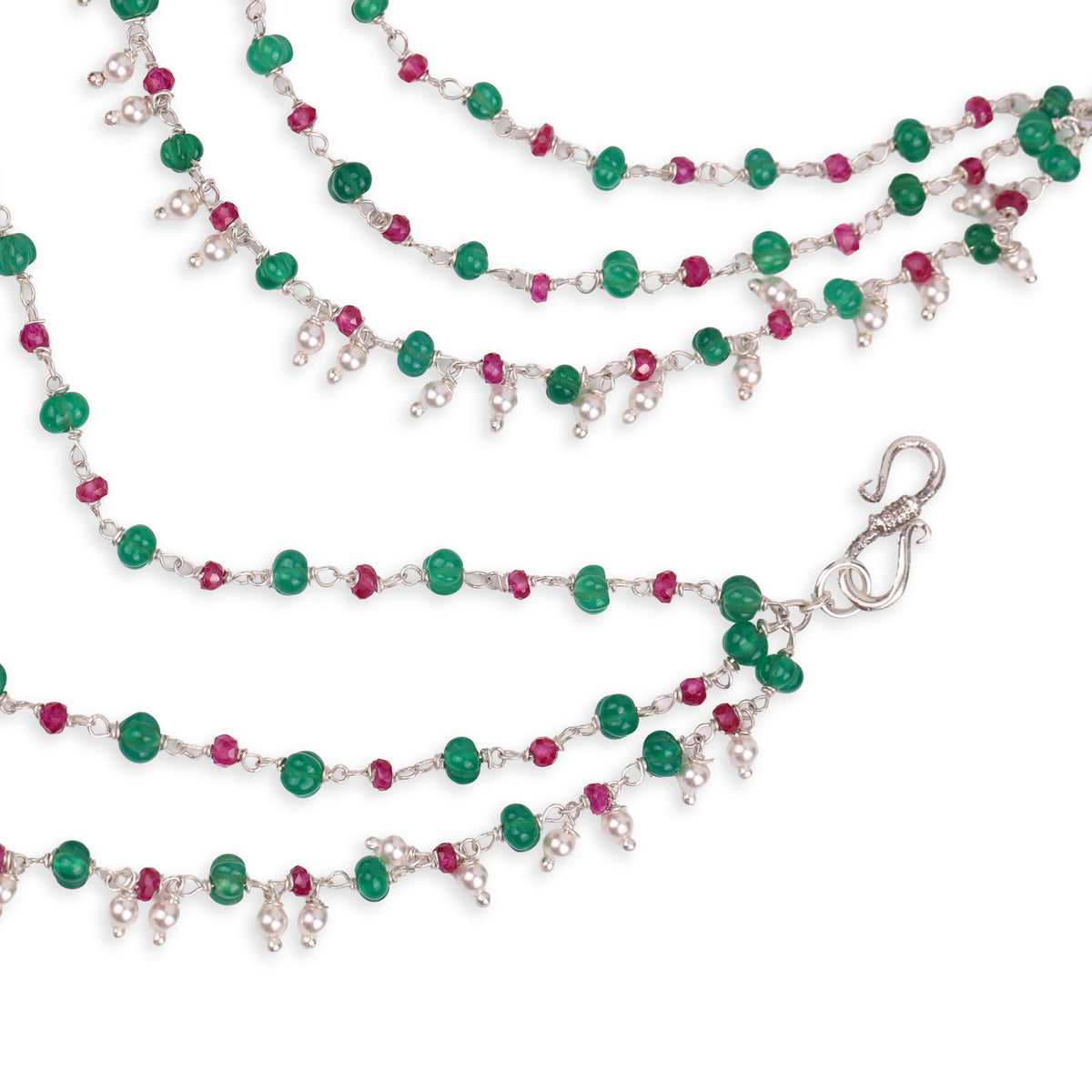 Green Onyx & Ruby Layered Silver Vel (Project Handmade)