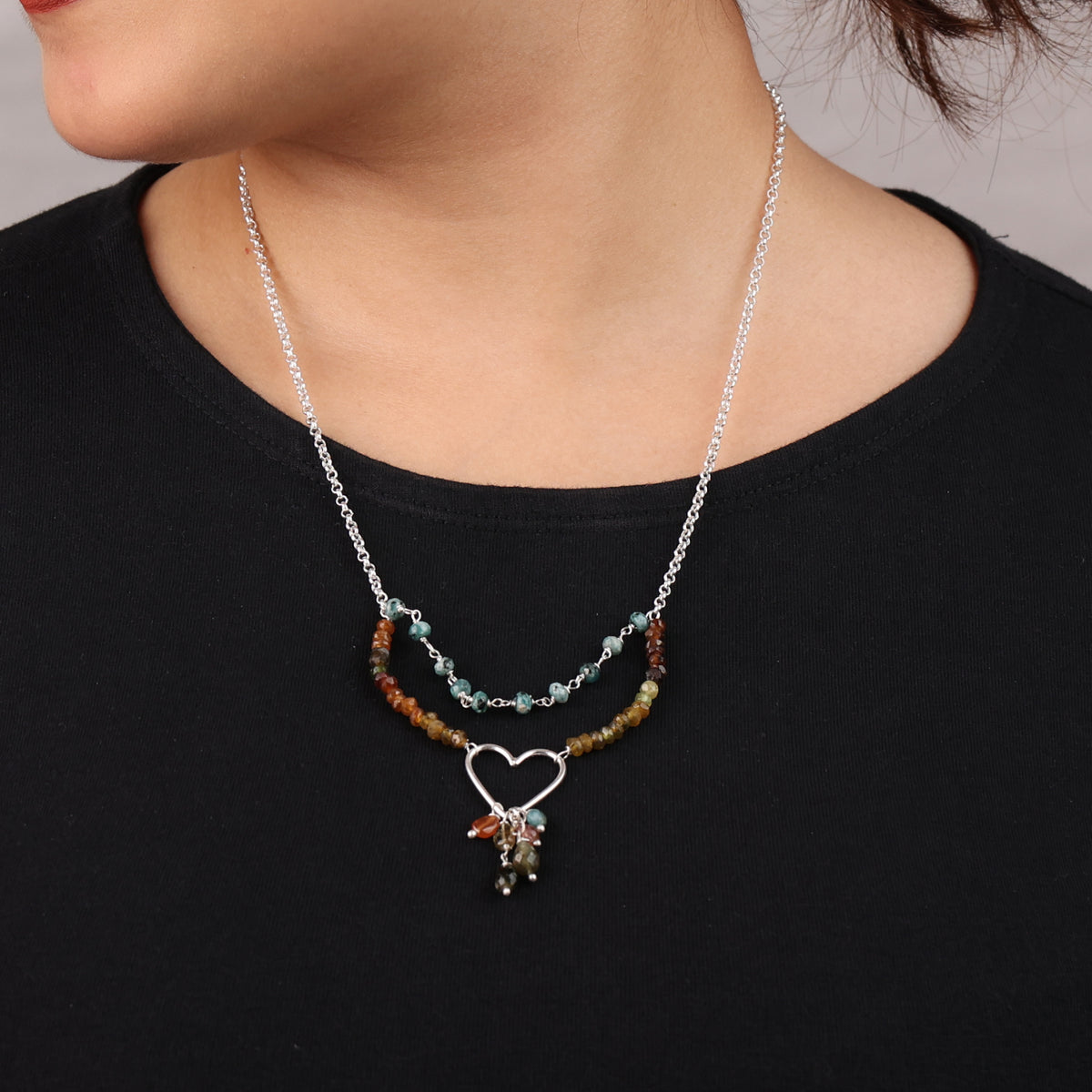 Heart Necklace with Blue Jade & Tourmaline (Project Handmade)