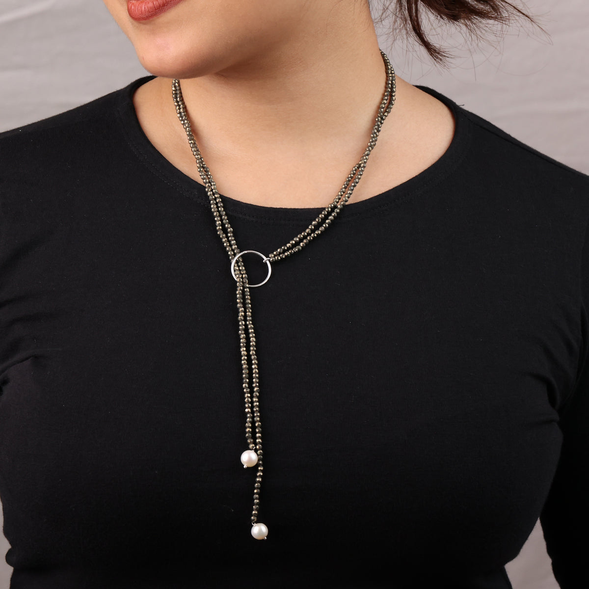 Slider Necklace with Pyrite & Pearls (Project Handmade)