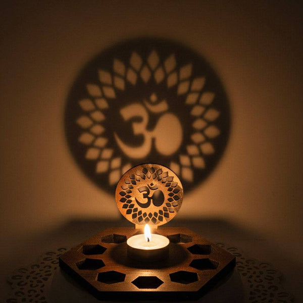 Silver Om Shadow Diya with handcrafted silver shadow lamp and decorative shadow cast