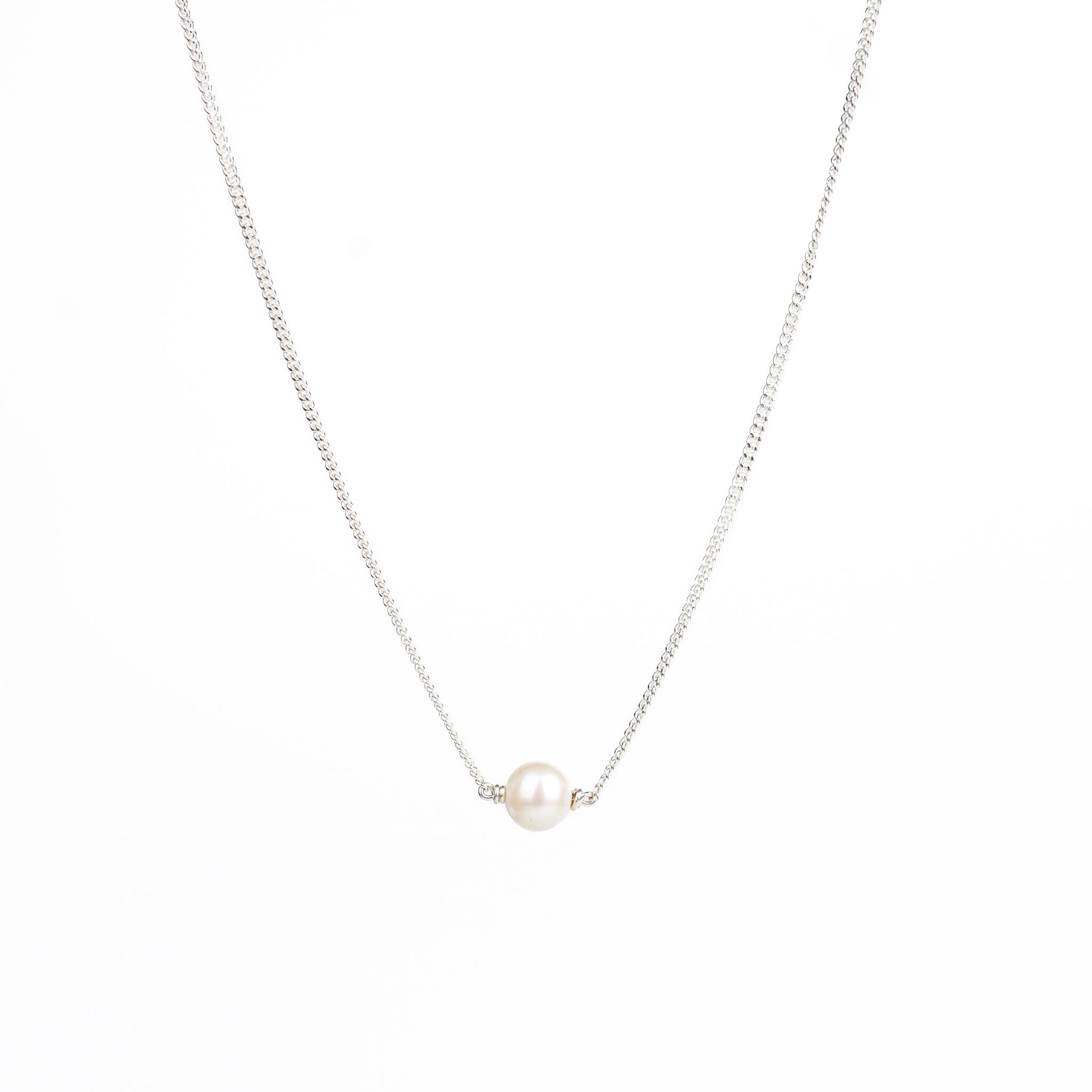 Elegant pearl necklace with sterling silver chain and large freshwater pearl