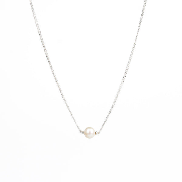 Elegant pearl necklace with sterling silver chain and large freshwater pearl