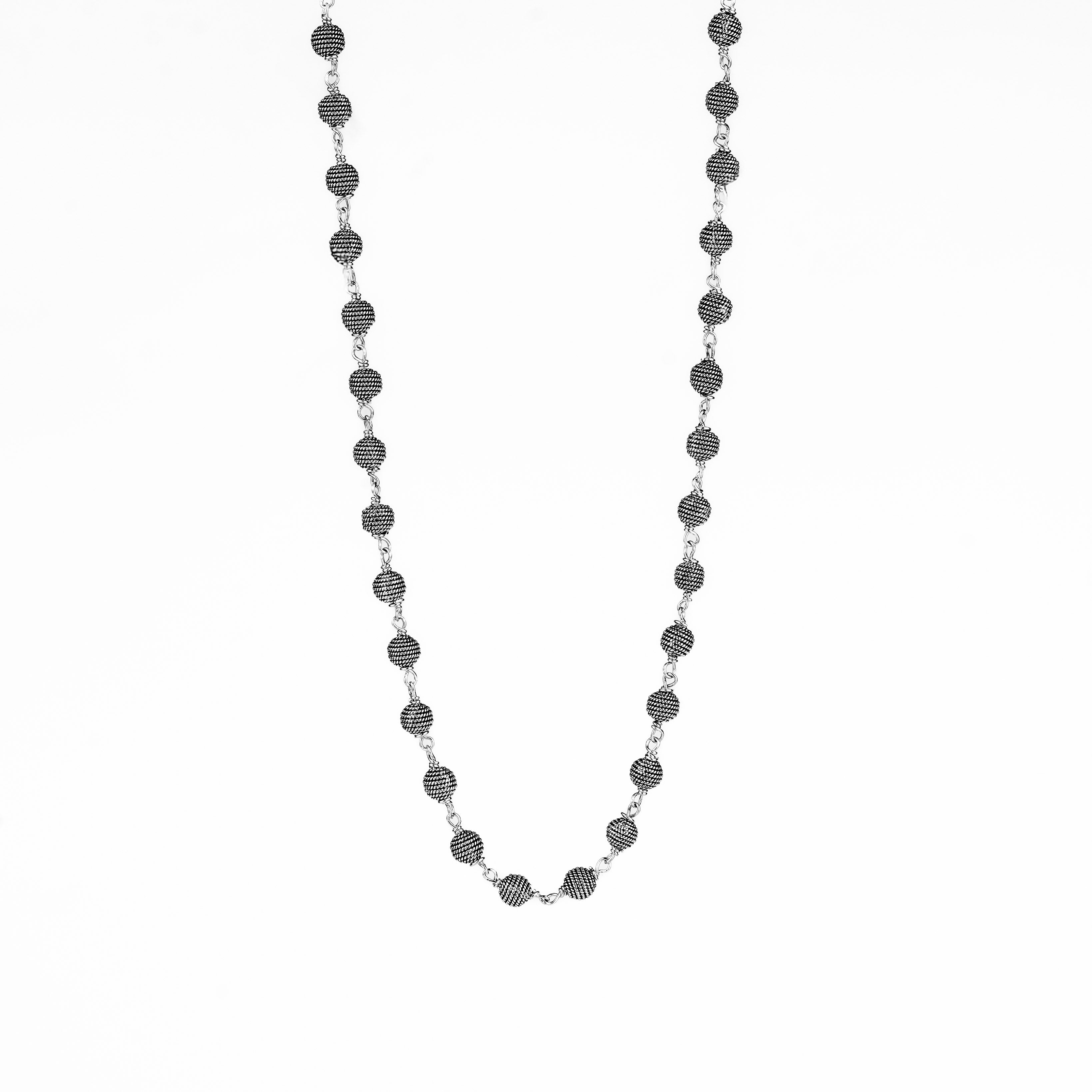 Silver Carved Bead Ganthan necklace
