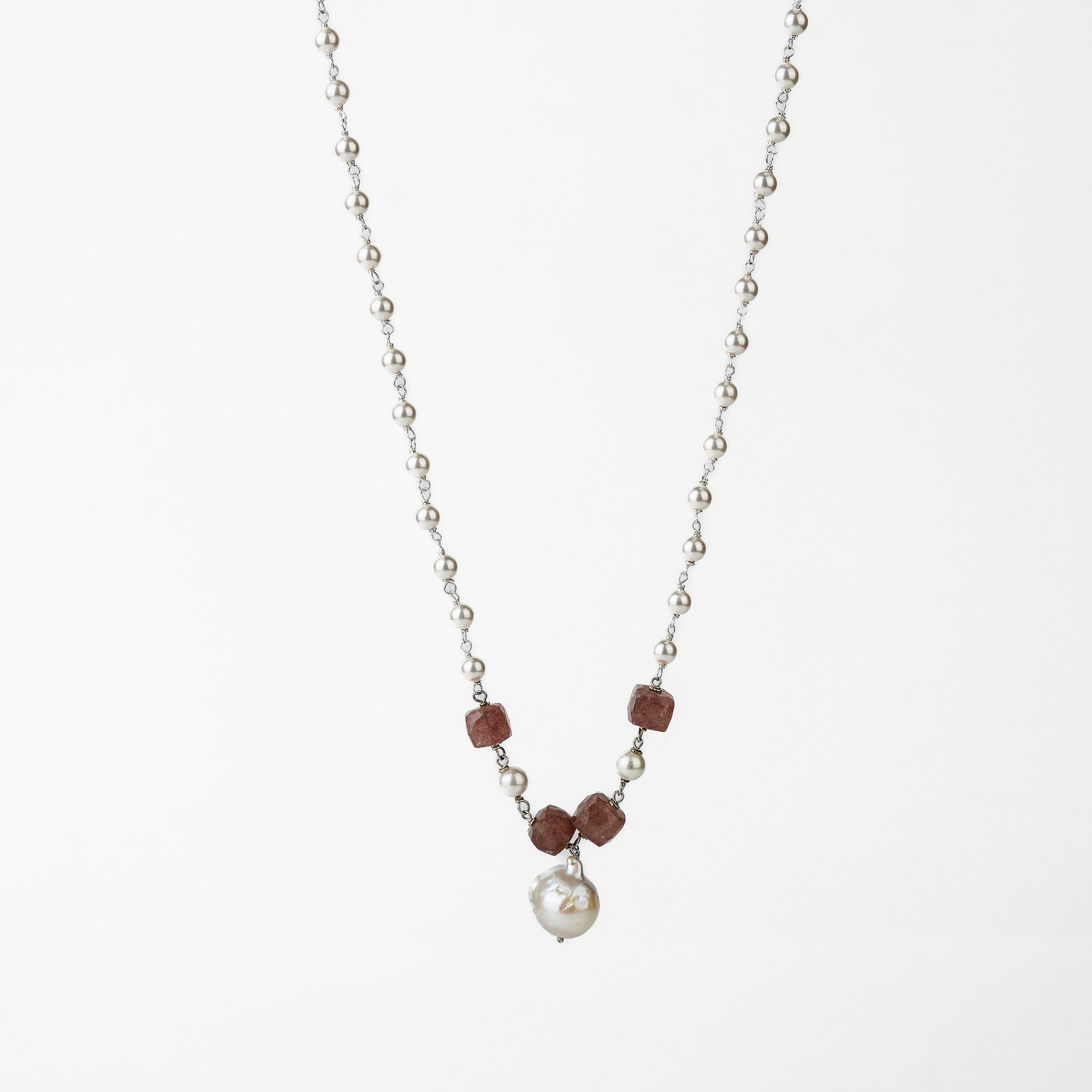 Pearl ganthan necklace with Semipricious stones