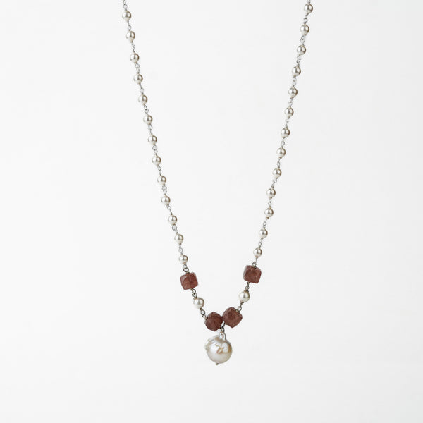 Pearl ganthan necklace with Semipricious stones