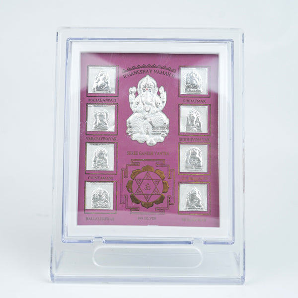 Sterling silver Ganesh Yantra frame with certification label