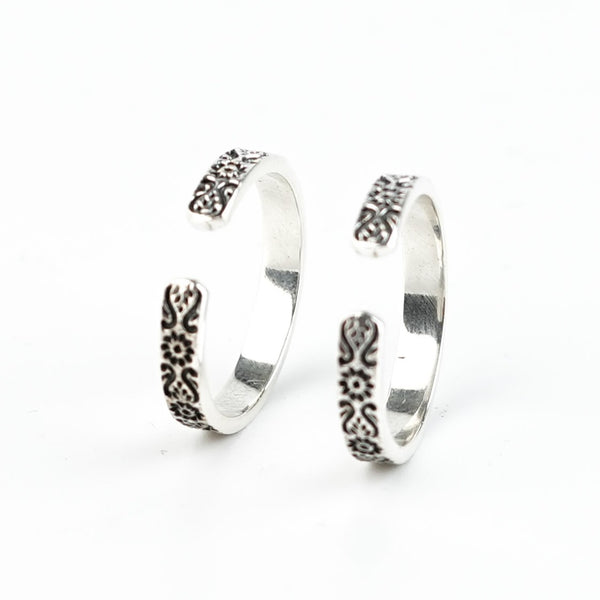 Flower Thin Band Silver Toe Ring