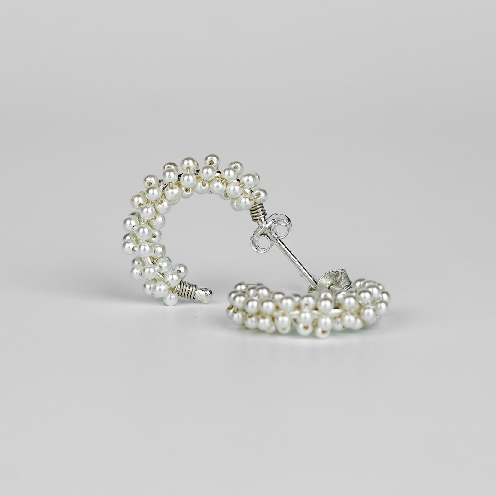 Silver Pearl Hoops (2mm)