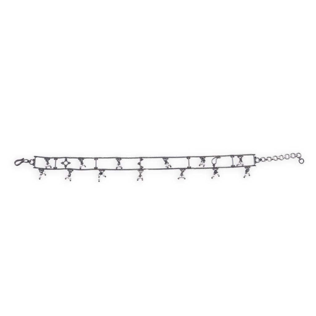 Silver Oxidized Multicharm Anklet