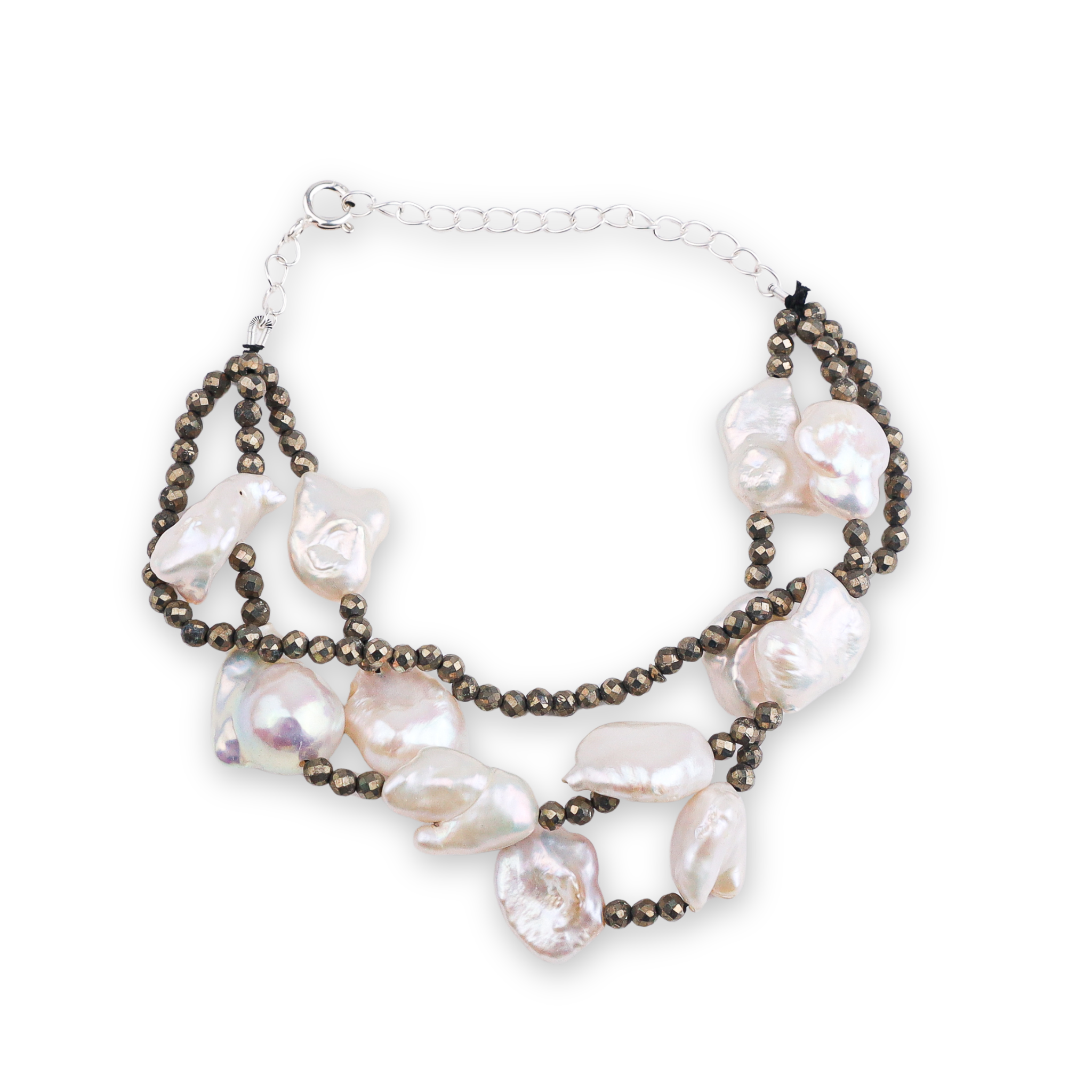 Pyrite & Baroque Pearl Bracelet