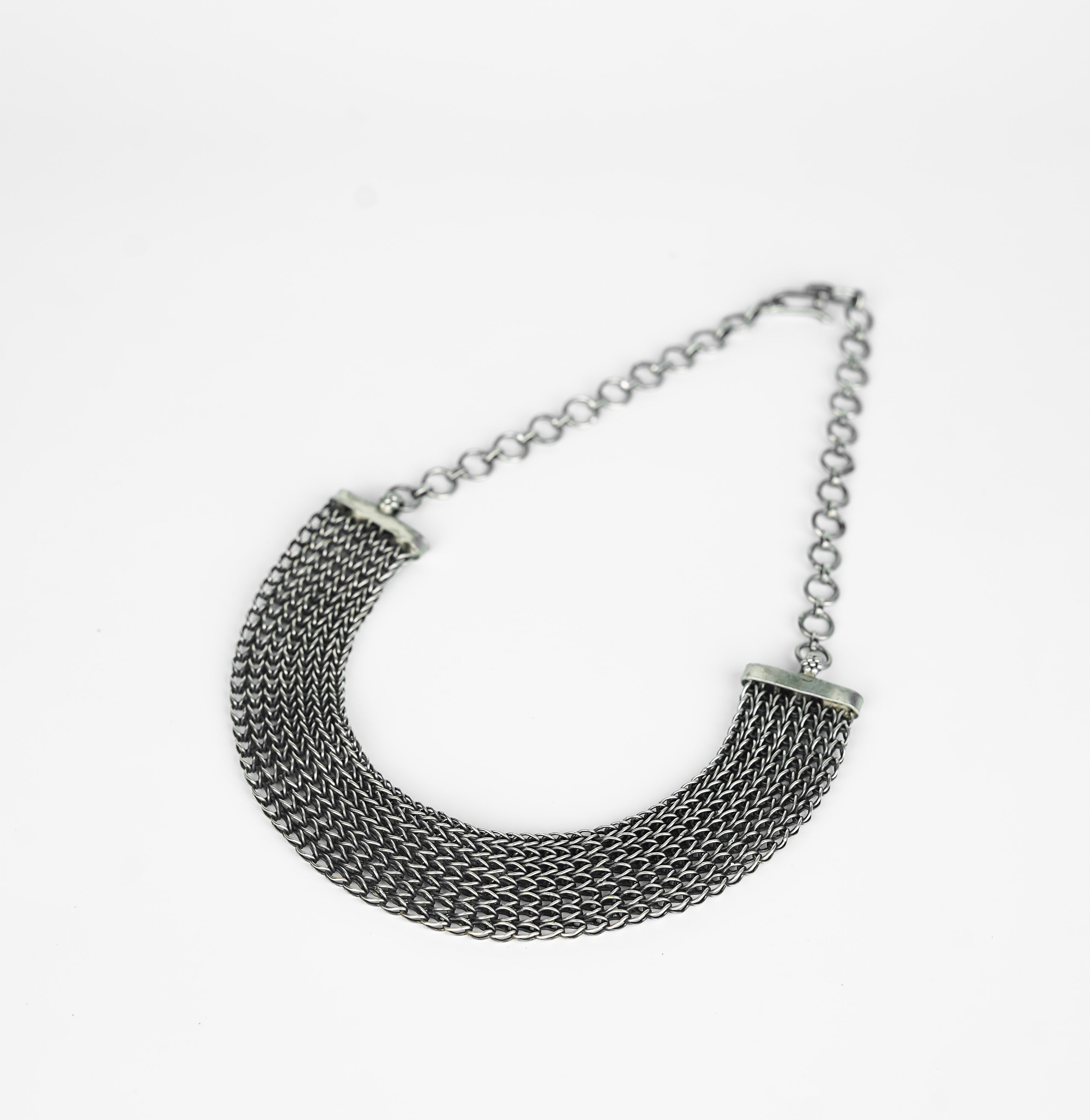 Silver oxidized choker with tribal motif jewelry