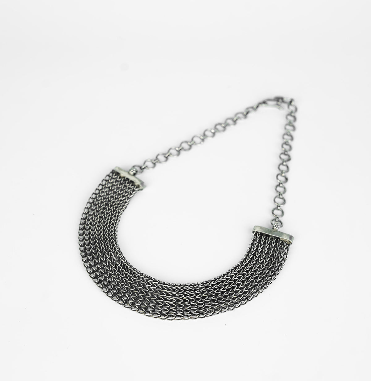 Silver oxidized choker with tribal motif jewelry