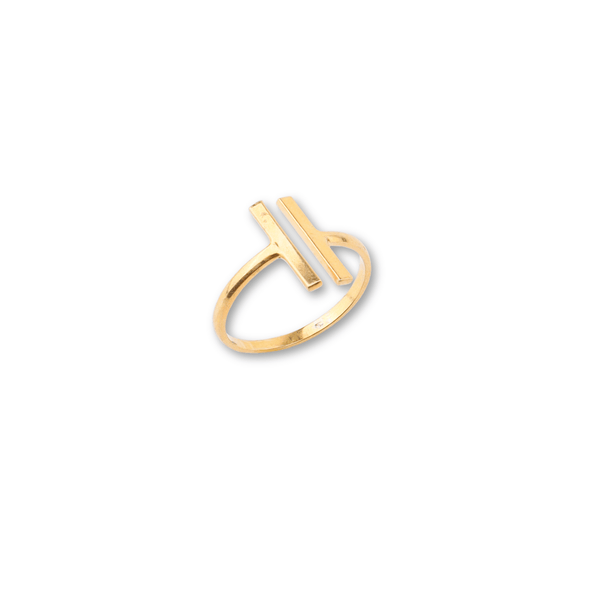 Gold ring with H-shaped design