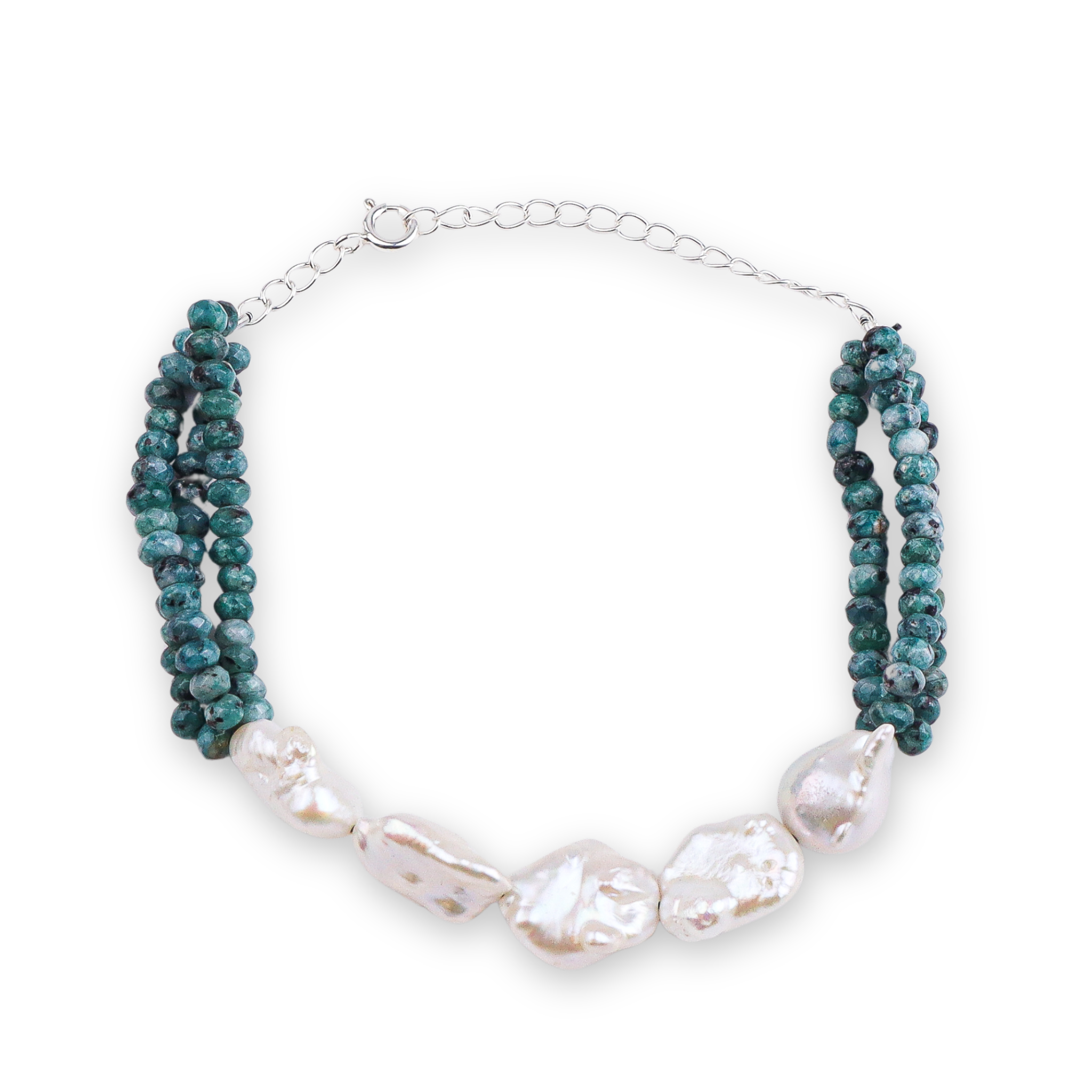 Green Jade & Baroque Pearl Bracelet