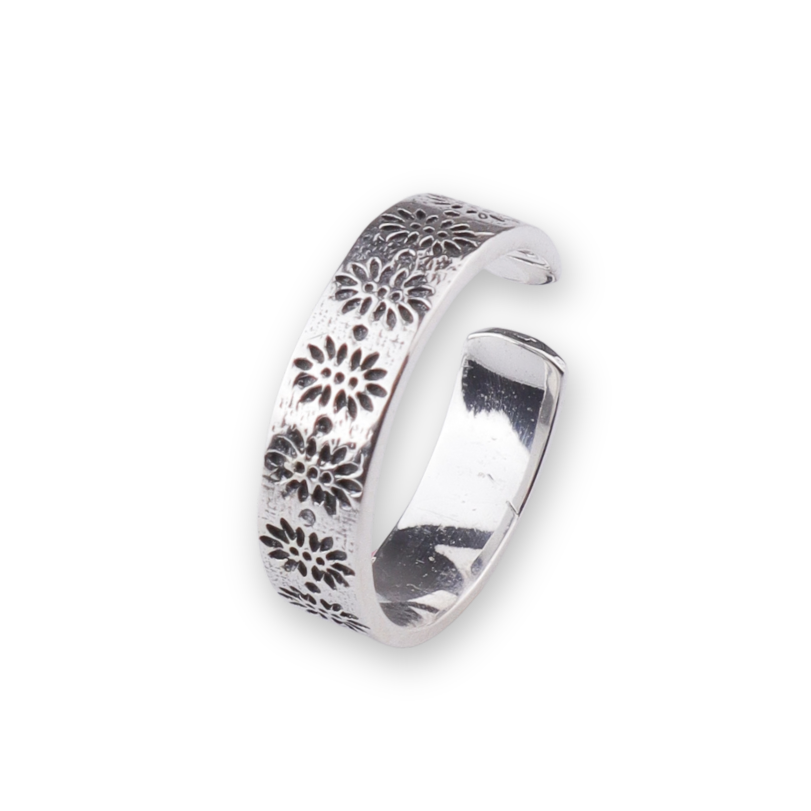 Carved Band Silver Ring