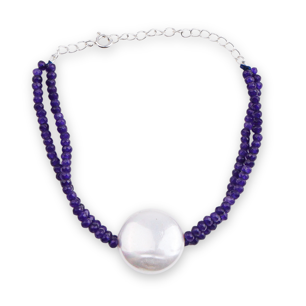Purple Jade & Coin Pearl Bracelet