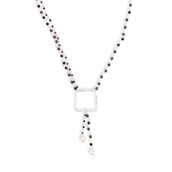 Double-Layered Asymmetrical Necklace with Black Spinel & Pearls (Project Handmade)