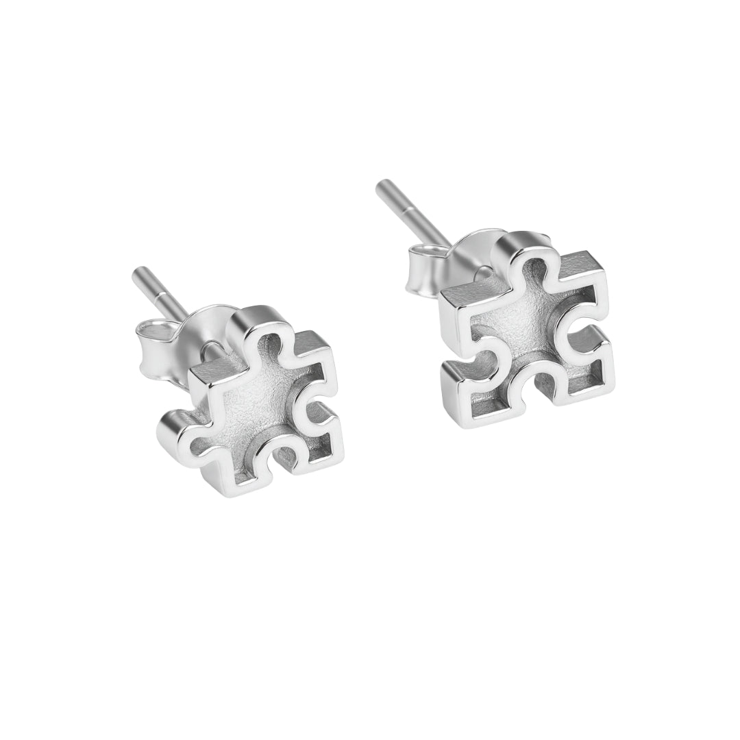 Silver puzzle piece earrings