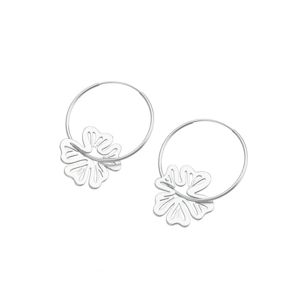 Silver Gulmohaar Hoops with flower design, nature-inspired jewelry, 92.5 silver earrings