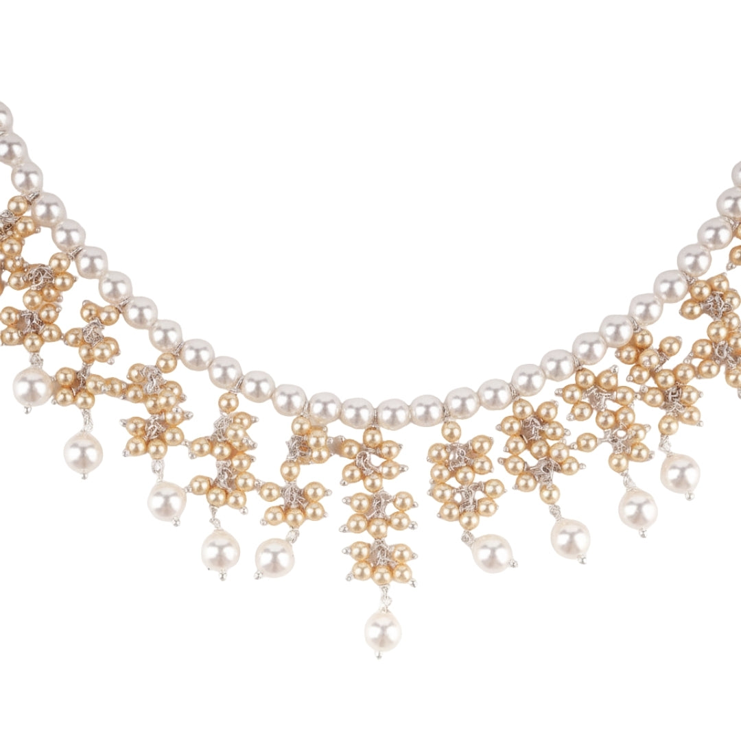 Luxe Necklace - Golden & White Pearl Bunch