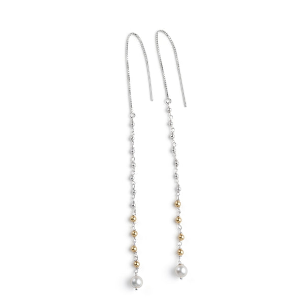 Golden & White Pearl Ganthan Sui Dhaga Earrings (Project Handmade)