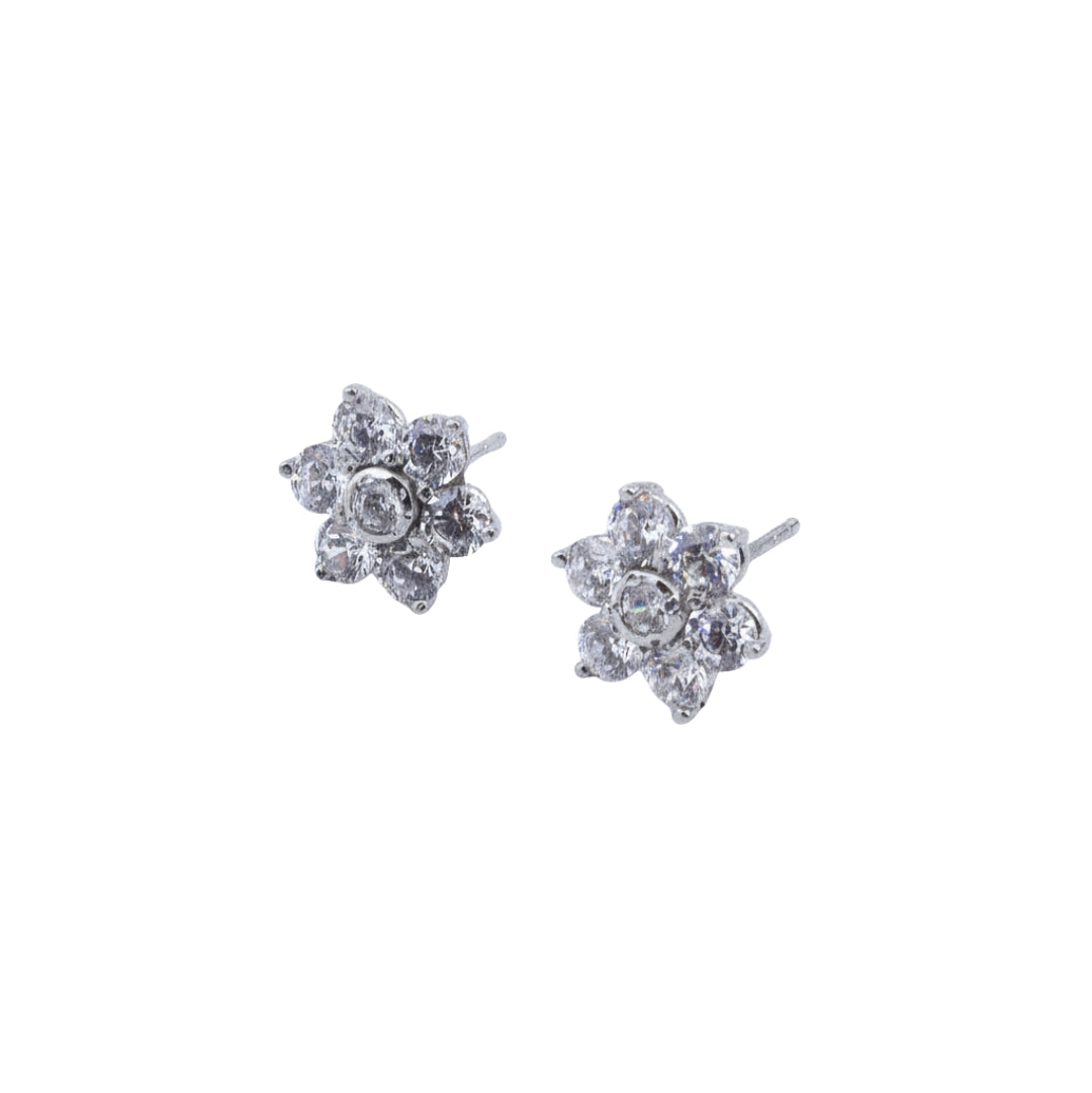 Silver CZ Flower Studs