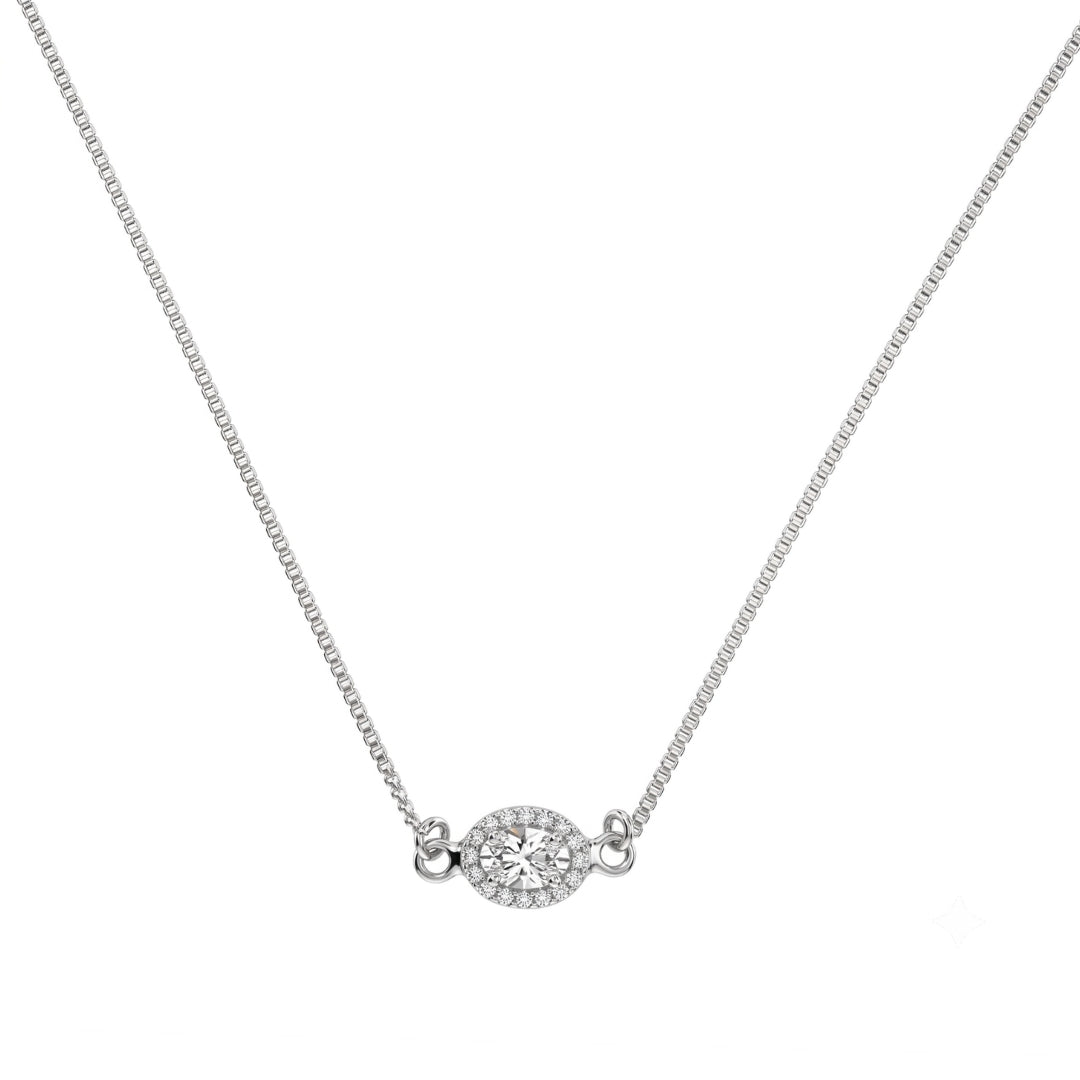 Silver CZ Oval Pendant Necklace