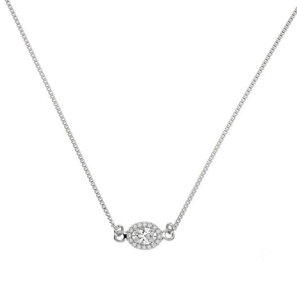 Silver CZ Oval Pendant Necklace