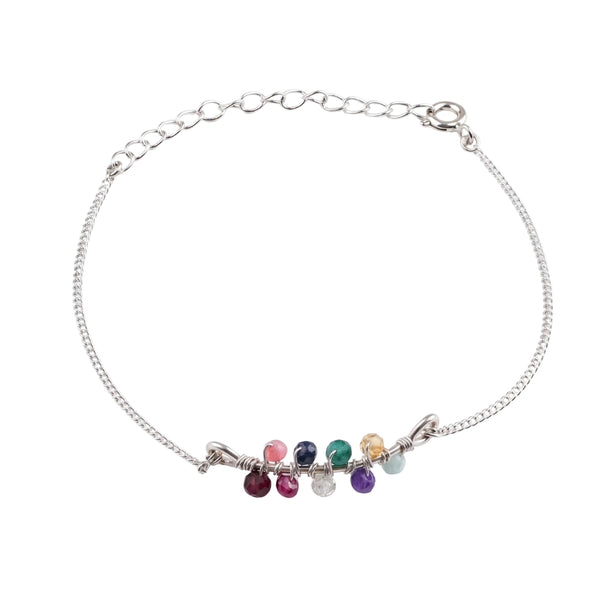 Multicolor Stone Silver Chain Bracelet (Project Handmade)