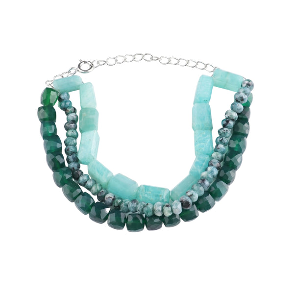 Green Onyx, Green Jade & Amazonite Silver Bracelet (Project Handmade)