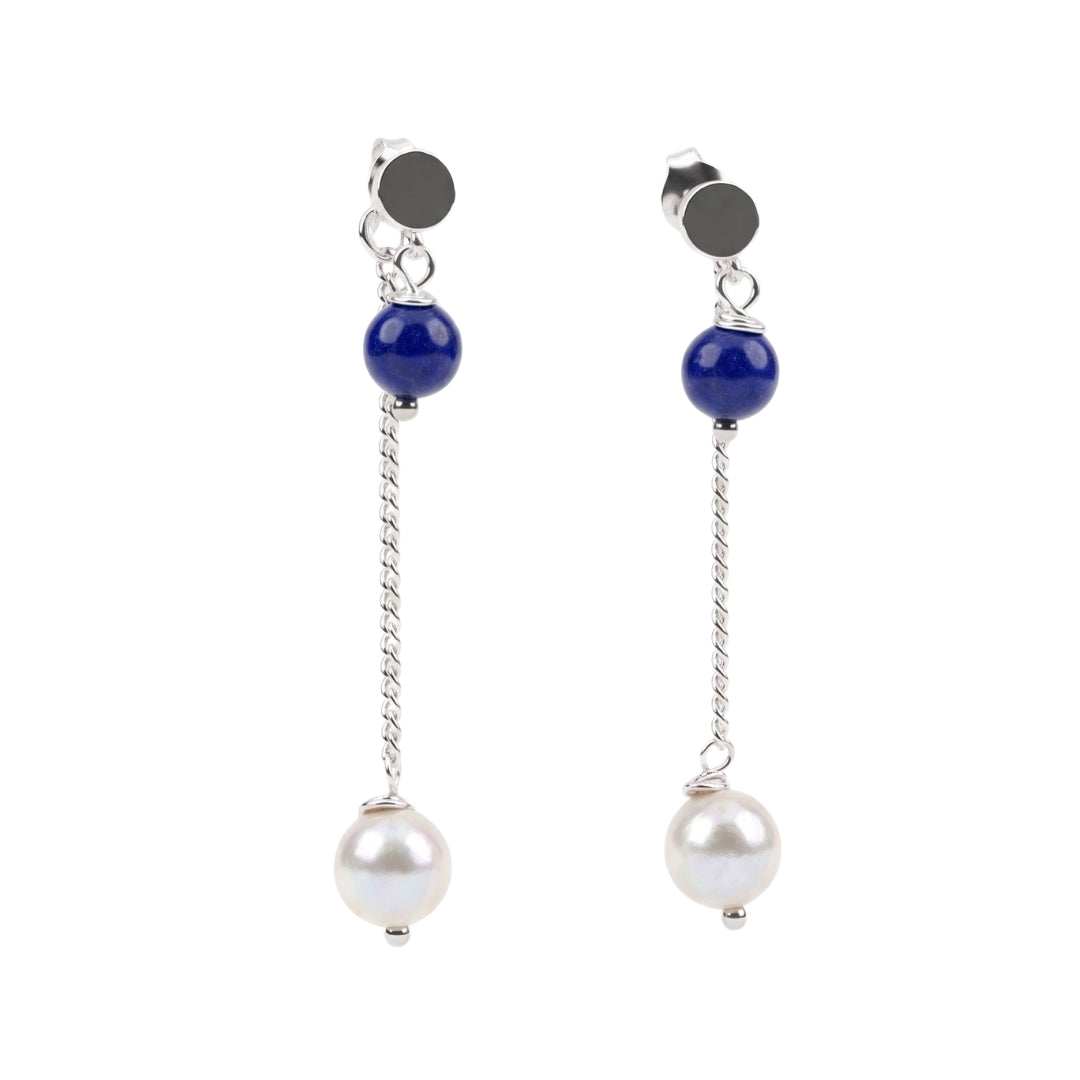 Blue Agate and Pearl Earrings (Project Handmade)