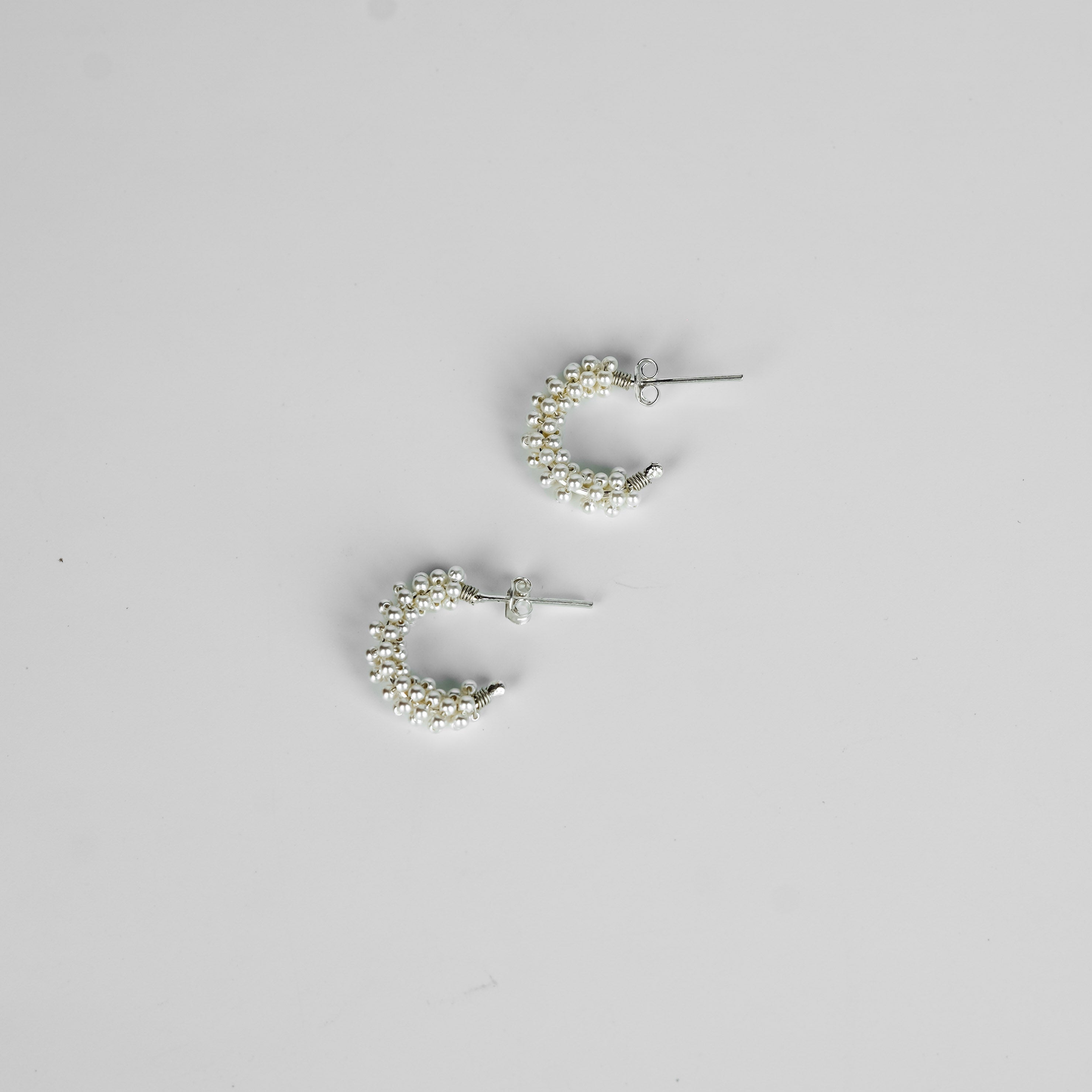 Silver Pearl Hoops (2mm)