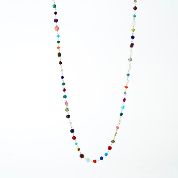Angled side view of Multicolour Ganthan 24 inch necklace