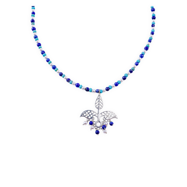 Leaf Filigree Pendant Necklace with Semiprecious Stones
