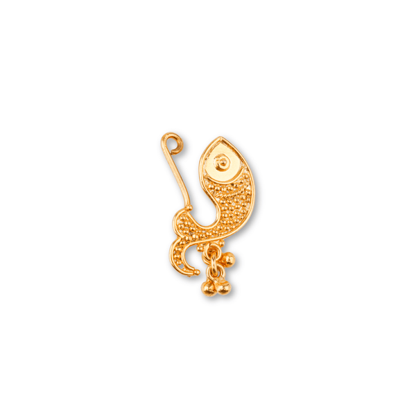 Gold-plated fish-shaped nose ring with chain and decorative elements