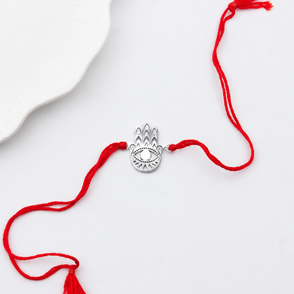 Silver Laser Cut Hamsa Hand Rakhi