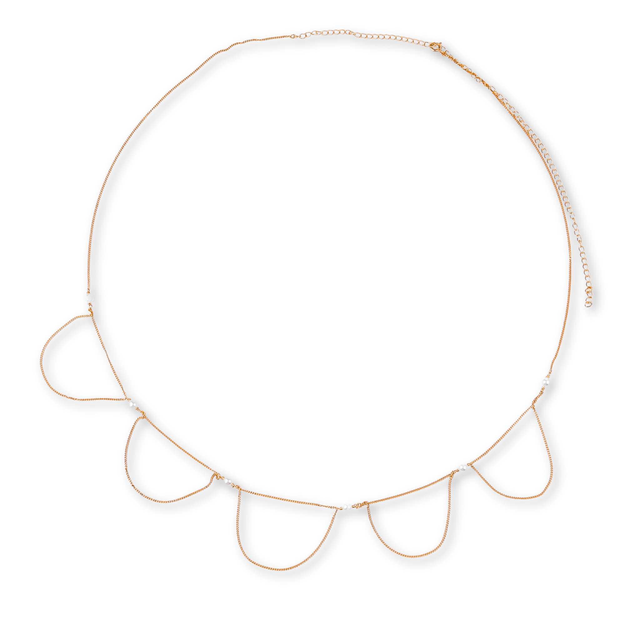 Close-up of gold chain with pearl details for waist jewelry
